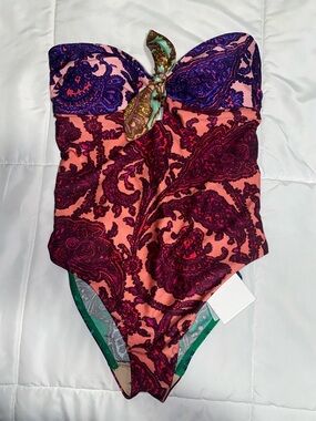 Never worn Zimmermann Pink and Purple Paisley One-Piece Swimsuit